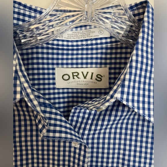 Orvis Women’s Navy/White Gingham Button Down, Wrinkle Free, Cotton/Poly; Size 6 - Picture 4 of 10